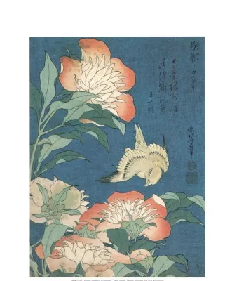 Hokusai Print - Canary and Peony Hokusai Print - Canary and Peony